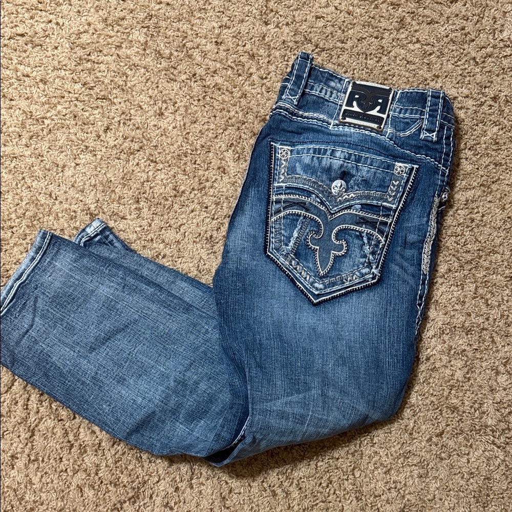 Rock Revival Men's Blue Bootcut Jeans with Embroidery